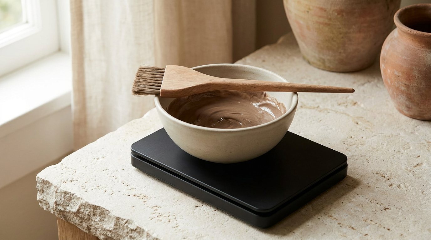 A bowl of freshly mixed hair colour resting on a digital scale